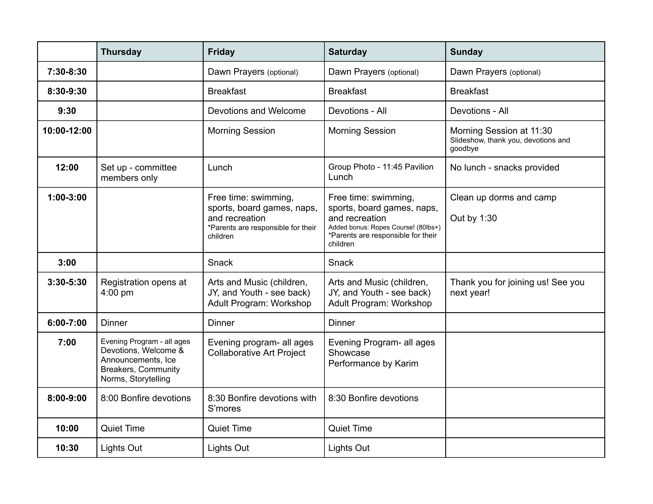 2026 MN Summer School Schedule